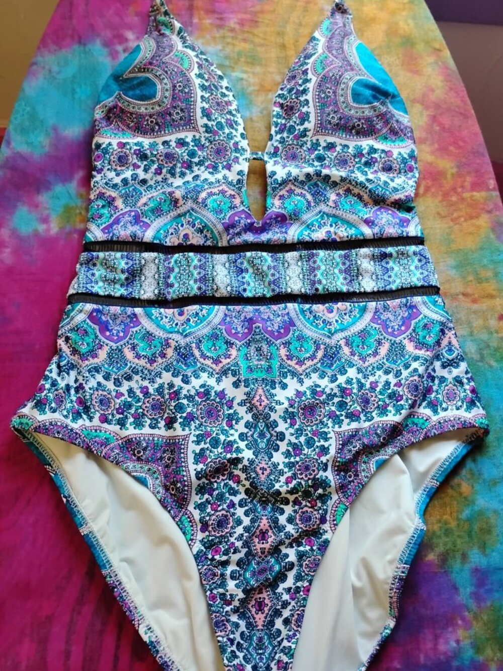Large Nanette Lepore Paros Paisley Goddess Purple & Blue One Piece Swimsuit L